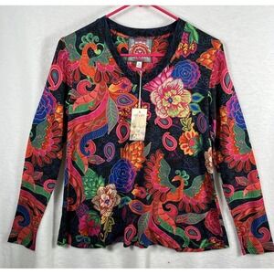 Johnny Was The Janie Floral Swing Tee XS Long Sleeve Stretch Knit Boho Top NWT